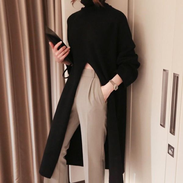 women's sweaters fall winter long solid turtleneck casual sleeve split knitted female slit plus size, White;black
women's sweaters fall winter long solid turtleneck casual sleeve split knitted female slit plus size, White;black