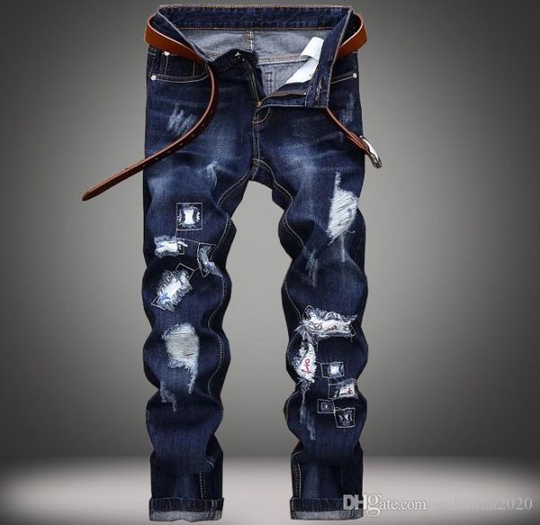 fashion designer ripped vintage patchwork mens designer jeans biker denim slim fit washed destroyed biker jeans casual trousers, Blue
fashion designer ripped vintage patchwork mens designer jeans biker denim slim fit washed destroyed biker jeans casual trousers, Blue