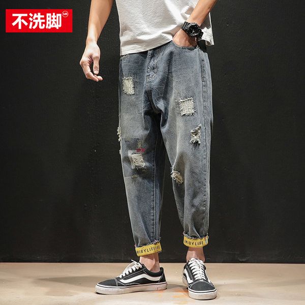 wholesake 2020 fashion casual beggar ripped hole washing jeans men's thin loose denim jeans men's small pants, Blue
wholesake 2020 fashion casual beggar ripped hole washing jeans men's thin loose denim jeans men's small pants, Blue