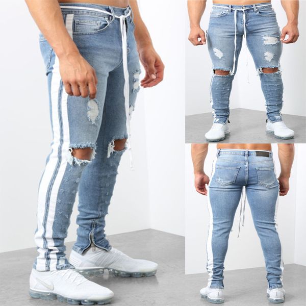 skinny jeans for men ripped hole stretch denim pencil pants male autumn side stripe streetwear slim fit jean trousers plus size, Blue
skinny jeans for men ripped hole stretch denim pencil pants male autumn side stripe streetwear slim fit jean trousers plus size, Blue