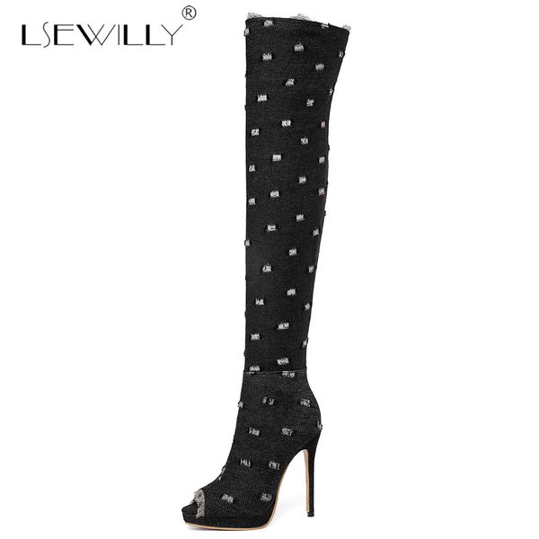 lsewilly women boots summer autumn peep toe over the knee boots elastic jeans fashion high heels e641, Black
lsewilly women boots summer autumn peep toe over the knee boots elastic jeans fashion high heels e641, Black