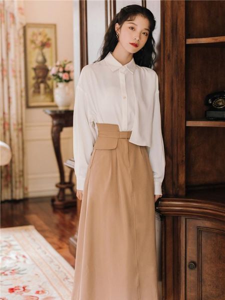 2020 new fashion women's clothing turn-down collar vintage 2 piece set women, White
2020 new fashion women's clothing turn-down collar vintage 2 piece set women, White