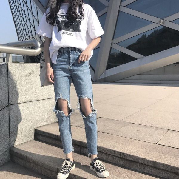 ankle -length pants high waist loose with holes fashion women high waist ripped jeans for woman, Blue
ankle -length pants high waist loose with holes fashion women high waist ripped jeans for woman, Blue