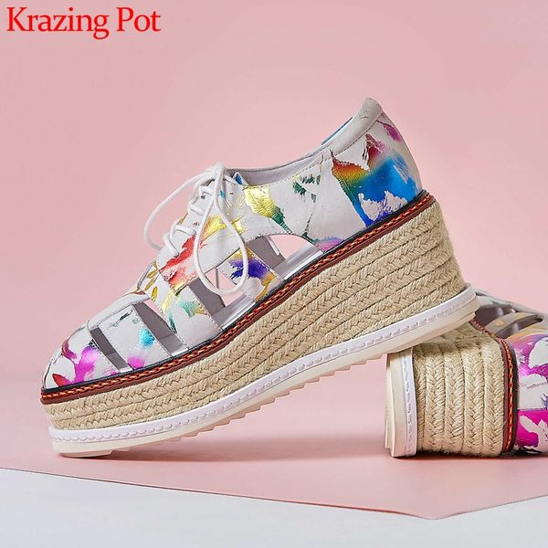 krazing pot full grain leather round toe hollow shoes high heels straw wedges deep mouth lace up bowtie print sandals women l30, Black
krazing pot full grain leather round toe hollow shoes high heels straw wedges deep mouth lace up bowtie print sandals women l30, Black