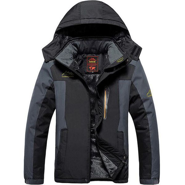 outdoor winter large size men's assault jacket brushed and thick warm plus-sized windproof water resistant middle-aged mountaine, Tan;black