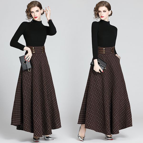 two piece dress big swing to the ankle high waist plaid super long bandage half-length skirt knitted long-sleeved t-shirt bottoming shirt, White
two piece dress big swing to the ankle high waist plaid super long bandage half-length skirt knitted long-sleeved t-shirt bottoming shirt, White