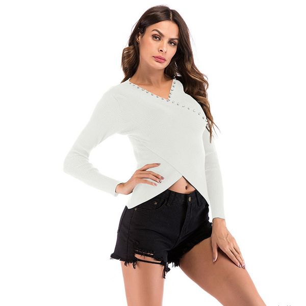 womens designer sweater season cross irregular beaded sweater navel v-neck casual base shirt femaleh, White;black
womens designer sweater season cross irregular beaded sweater navel v-neck casual base shirt femaleh, White;black