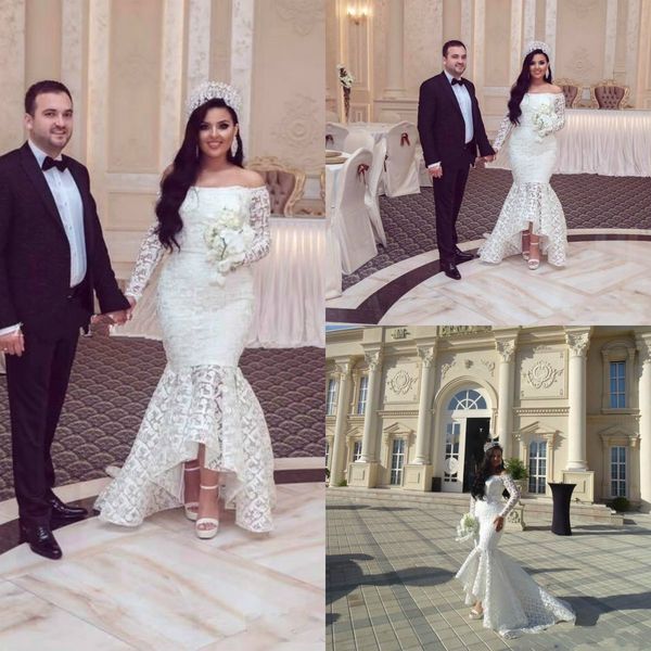 arabic high low lace mermaid wedding dresses 2019 off shoulder long sleeve garden chapel country bridal gowns vestido de novia plus size, White
arabic high low lace mermaid wedding dresses 2019 off shoulder long sleeve garden chapel country bridal gowns vestido de novia plus size, White