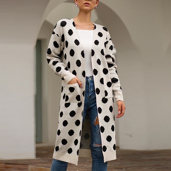 spring autumn long style outwear coat elegant knitted sweater pocket streetwear knitwear coat new polka dot cardigans for women, White
spring autumn long style outwear coat elegant knitted sweater pocket streetwear knitwear coat new polka dot cardigans for women, White