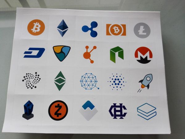 

200sets 20 types of cryptocurrency logos Self-adhesive paper label sticker with gloss lamination, Item No.FS16