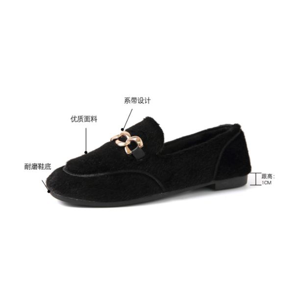 women's flats cute plush cotton shoes zapatps de mujer fashion solid color metal buckle decoration boat shoes short plush, Black
women's flats cute plush cotton shoes zapatps de mujer fashion solid color metal buckle decoration boat shoes short plush, Black