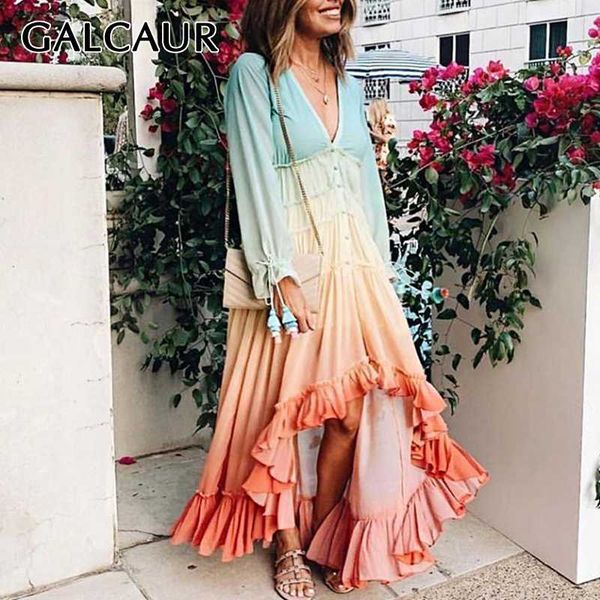 galcaur patchwork hit color woman's dress v neck long sleeve high waist lace up maxi dresses for female summer fashion 2020, Black;gray
galcaur patchwork hit color woman's dress v neck long sleeve high waist lace up maxi dresses for female summer fashion 2020, Black;gray