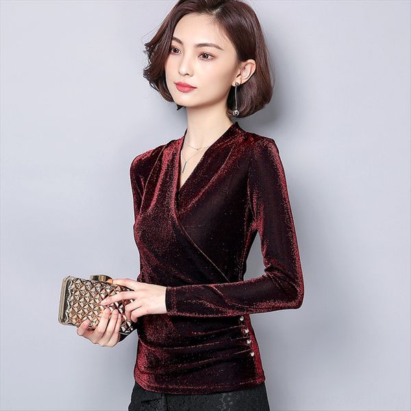 bright silk large size preliminary dress female 2020 slim cross v-neck light mature mesh base dress shirt shirt long sleeve t-shirt, White 
bright silk large size preliminary dress female 2020 slim cross v-neck light mature mesh base dress shirt shirt long sleeve t-shirt, White