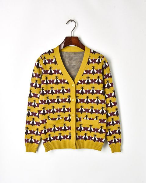 fashion-2018 yellow bees jacquard women's cardigans brand same style gold line buttons women's sweaters dh081418, White;black
fashion-2018 yellow bees jacquard women's cardigans brand same style gold line buttons women's sweaters dh081418, White;black