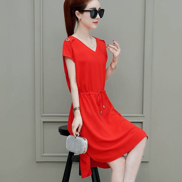 2020 summer new short-sleeved dress mid-length summer dress wild loose waist casual dresses women, Black;gray
2020 summer new short-sleeved dress mid-length summer dress wild loose waist casual dresses women, Black;gray
