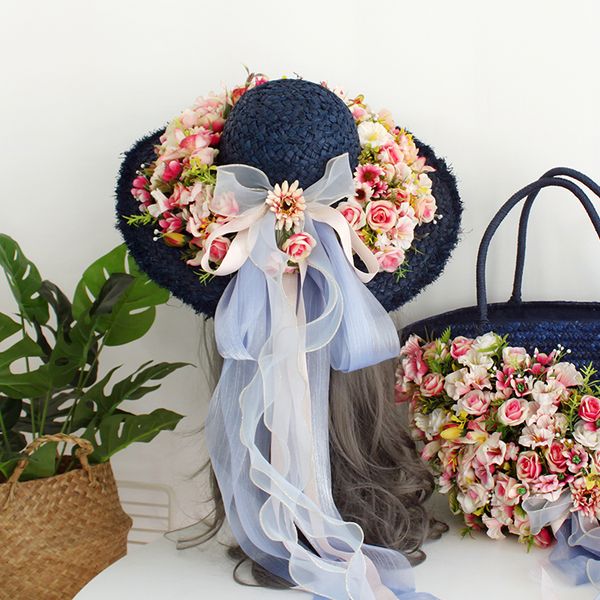 women fashion straw beach bag hat suit dark blue color multicolor artificial flowers studded holiday summer rattan weave tote
women fashion straw beach bag hat suit dark blue color multicolor artificial flowers studded holiday summer rattan weave tote