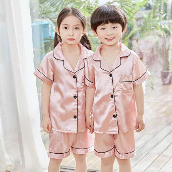 Children Pajamas Set Silk Short Sleeve Kids Homewear Short Pants Suit Summer Satin Girls Sleepwear Boys Cute Pyjamas Set