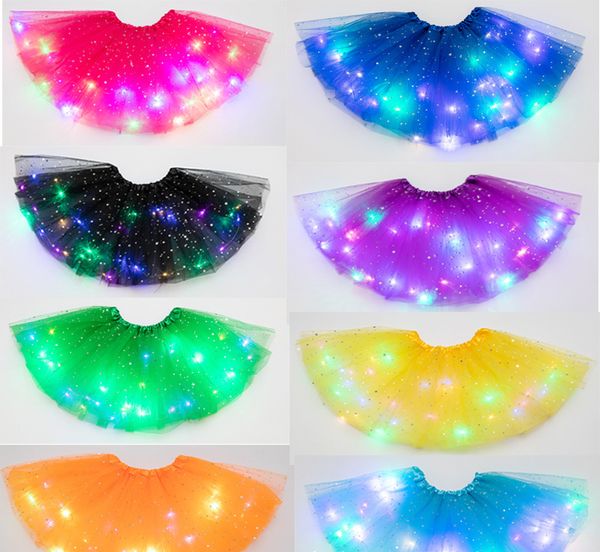Image of Multicolor cute kids LED dress with lights star Sequin Tutu Skirt puffy luminous girl dresses for stage performance and Party 20pcs