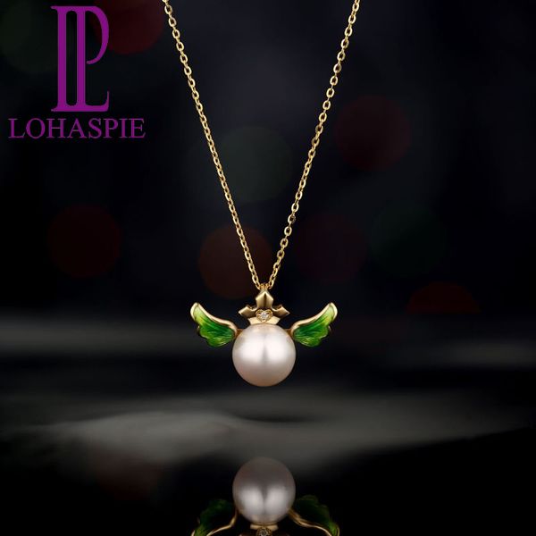 lp solid pearl jewelry 18k yellow gold natural freshwater pearl & diamond & green enamel angel wing pendant for women's ladies, Silver
lp solid pearl jewelry 18k yellow gold natural freshwater pearl & diamond & green enamel angel wing pendant for women's ladies, Silver