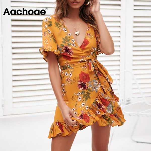 wrap mini dress women boho style floral print summer beach dress v neck a line ruffle party dress elegant sundress robe, Black;gray
wrap mini dress women boho style floral print summer beach dress v neck a line ruffle party dress elegant sundress robe, Black;gray