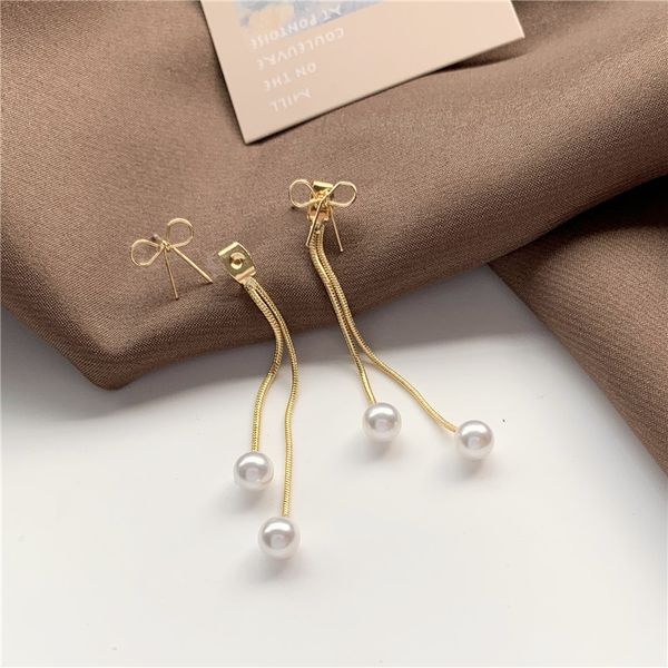 fashion long style of personality bow tassel pendant before and after pearl earrings temperament party accessories, Silver
fashion long style of personality bow tassel pendant before and after pearl earrings temperament party accessories, Silver