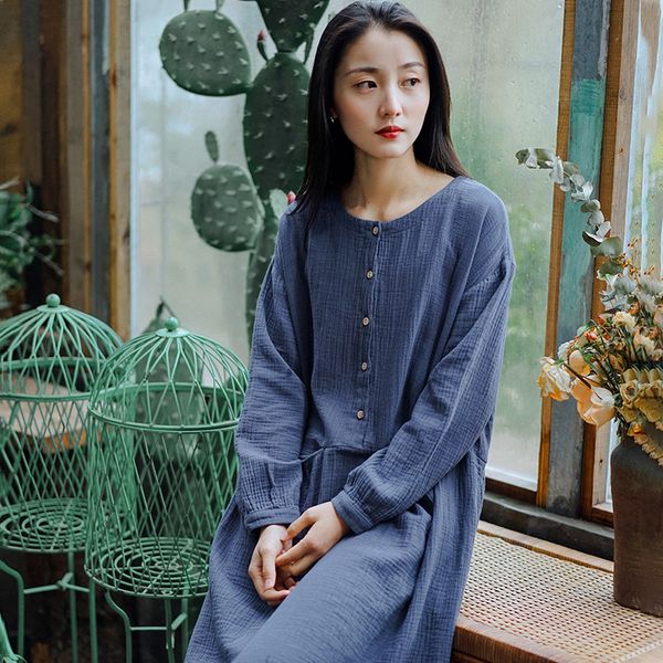 johnature women cotton dresses 2020 spring new vintage long sleeve pockets solid color button casual women a-line dresses, Black;gray 
johnature women cotton dresses 2020 spring new vintage long sleeve pockets solid color button casual women a-line dresses, Black;gray