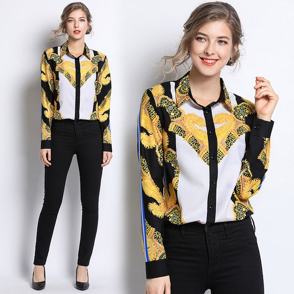 luxury barocco floral print vintage blouse women spring fall design long sleeve plus size fashion winter office lady casual shirts, White
luxury barocco floral print vintage blouse women spring fall design long sleeve plus size fashion winter office lady casual shirts, White