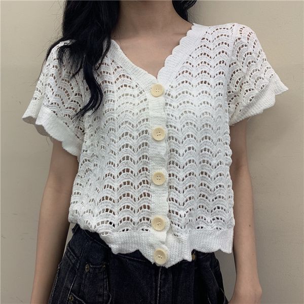 hollow out cardigans korean style women's clothing fashion brand summer new v-neck knitted sweater short aesthetic lace up, White
hollow out cardigans korean style women's clothing fashion brand summer new v-neck knitted sweater short aesthetic lace up, White