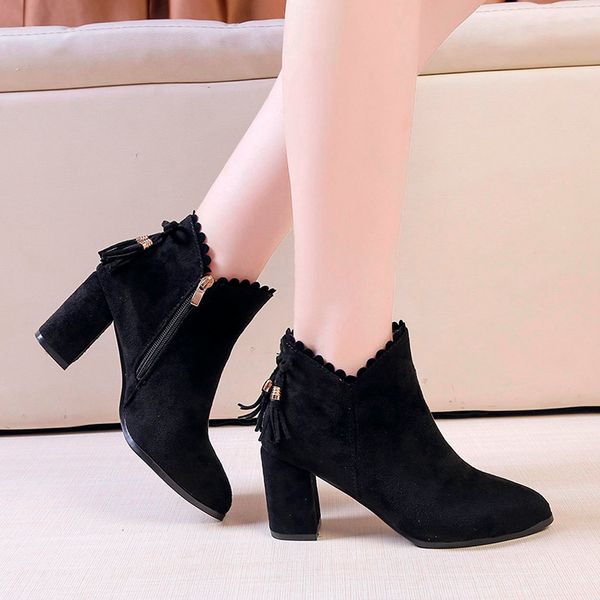 modis women's ankle boots suede pointed short boots women winter 2019 tassel snow side zipper high heeled shoes female, Black
modis women's ankle boots suede pointed short boots women winter 2019 tassel snow side zipper high heeled shoes female, Black