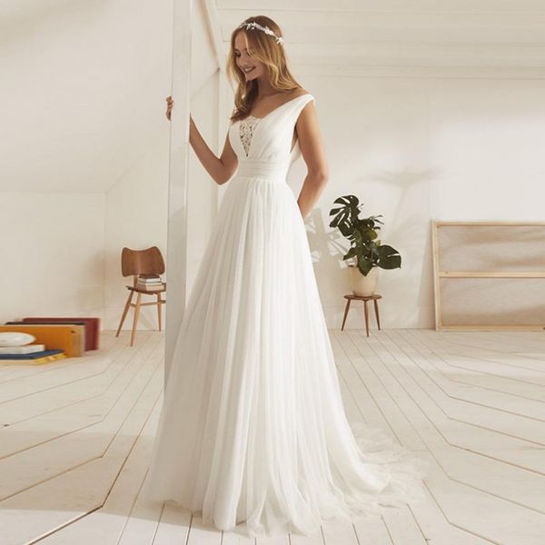 beach wedding dress 2020 appliques tulle princess boho wedding gowns pleats open back bridal dress vestido de noiva, White
beach wedding dress 2020 appliques tulle princess boho wedding gowns pleats open back bridal dress vestido de noiva, White