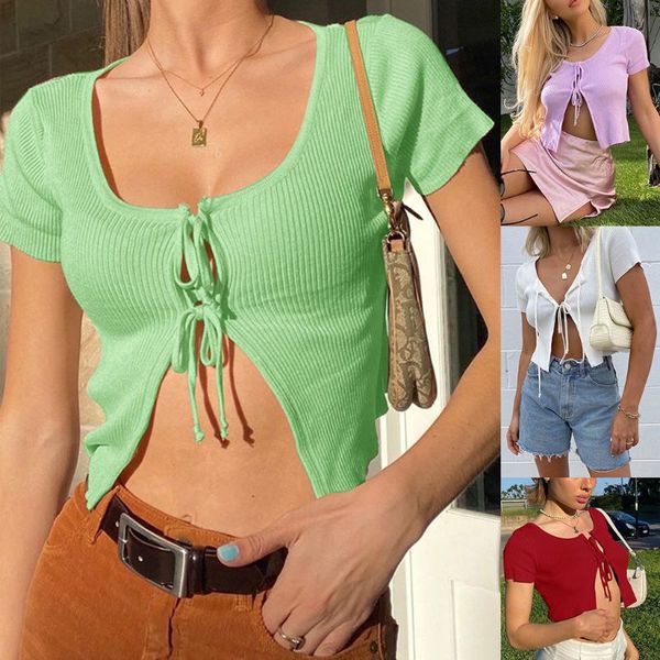 women summer short sleeve riibed knit cardigan tie-up drawstring open front slim crop solid color navel t-shirt, White
women summer short sleeve riibed knit cardigan tie-up drawstring open front slim crop solid color navel t-shirt, White