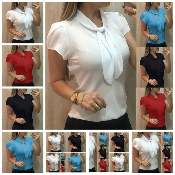 spot european spring and summer new solid color short-sleeved bow temperament casual chiffon shirt support mixed batch, White
spot european spring and summer new solid color short-sleeved bow temperament casual chiffon shirt support mixed batch, White