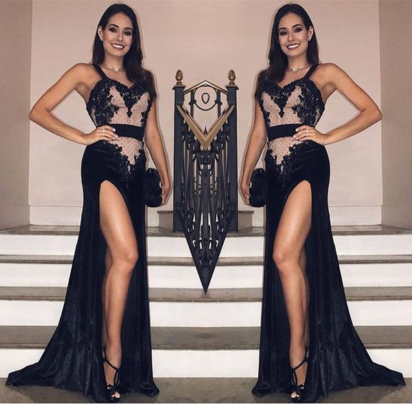 2019 arabic spaghetti straps lace mermaid split evening dresses velvet split floor length formal party cocktail prom dresses, Black;red
2019 arabic spaghetti straps lace mermaid split evening dresses velvet split floor length formal party cocktail prom dresses, Black;red