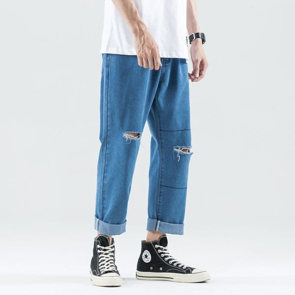 2019 new style japanese-style men straight-cut jeans youth loose-fit versatile knee cut ripped jeans popular brand men's wear, Blue
2019 new style japanese-style men straight-cut jeans youth loose-fit versatile knee cut ripped jeans popular brand men's wear, Blue