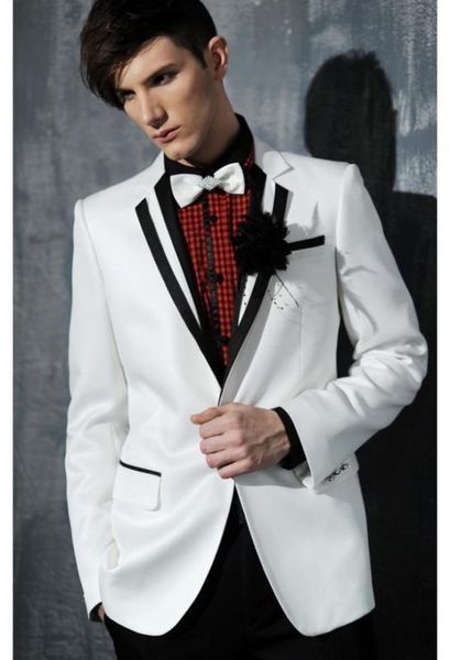 white notch lapel one button cool handsome fashion tuxedos 3 pieces (jacket+pants+handkerchief+bowtie) new style men suits, White;black
white notch lapel one button cool handsome fashion tuxedos 3 pieces (jacket+pants+handkerchief+bowtie) new style men suits, White;black