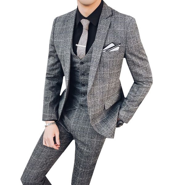 classic dress suit men 3 piece set fashion man plaid suit slim fit formal business casual blazer jacket and pants with vest, White;black
classic dress suit men 3 piece set fashion man plaid suit slim fit formal business casual blazer jacket and pants with vest, White;black