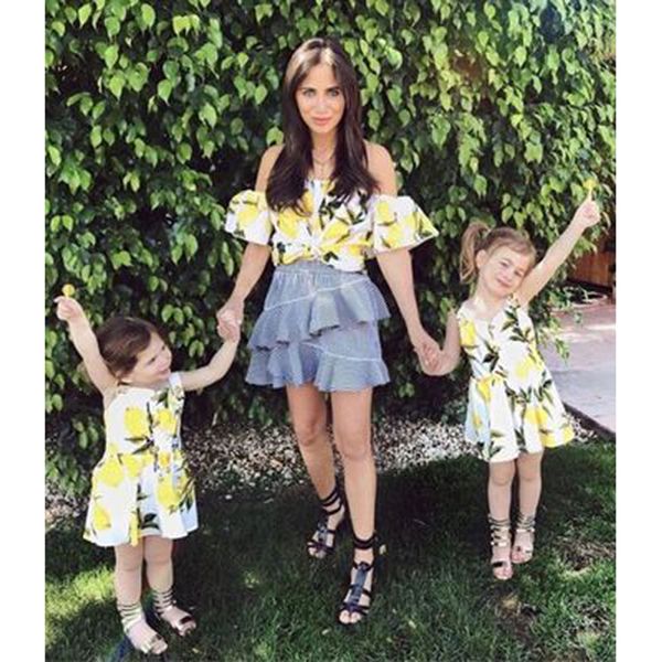 семья соответствующая одежда мать и дочь футболка женская малыш девушки с плеча блузка топы boho пляж лето печати жилет, Blue