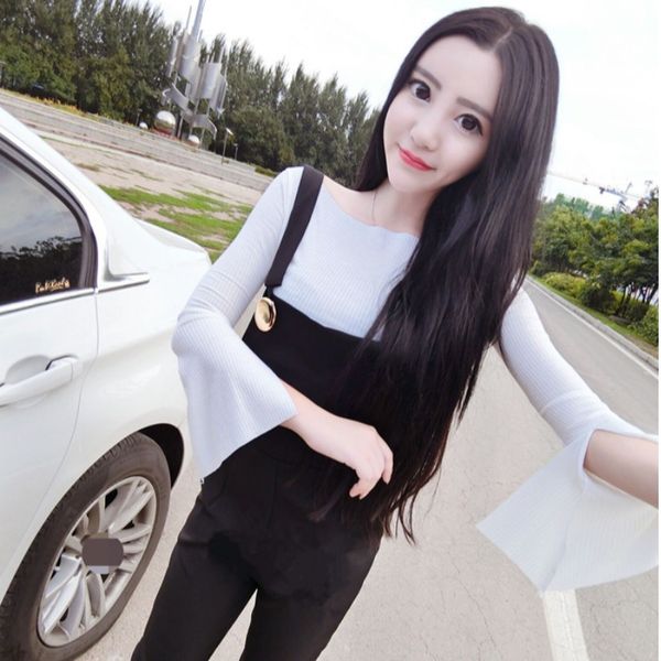 2020 новый дизайн моды split белл рукавом высокой талией тонкий bib двухсекционный костюм для женщин, Black;white 
2020 новый дизайн моды split белл рукавом высокой талией тонкий bib двухсекционный костюм для женщин, Black;white