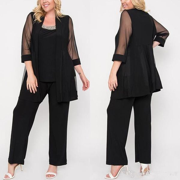 three pieces black mother of the bride pant suits 3/4 illusion long sleeve wedding guest dress beaded chiffon mothers groom dresses, Black;red
three pieces black mother of the bride pant suits 3/4 illusion long sleeve wedding guest dress beaded chiffon mothers groom dresses, Black;red