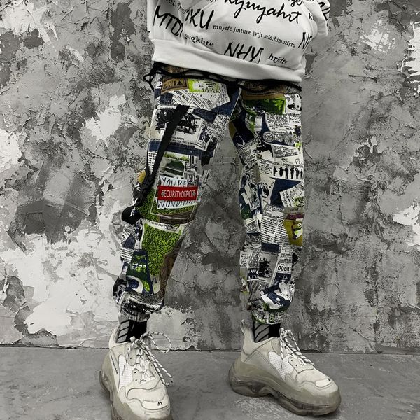 us size 2019 streetwear joggers men hip hop newspaper printing harem pants men jogger elastic waist ankle-length pants hz490, Black
us size 2019 streetwear joggers men hip hop newspaper printing harem pants men jogger elastic waist ankle-length pants hz490, Black