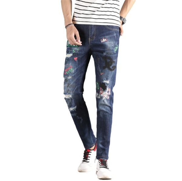 mens designer jeans fashion style brand washed letter printing mid waist pencil pants plus size free shipping, Blue
mens designer jeans fashion style brand washed letter printing mid waist pencil pants plus size free shipping, Blue