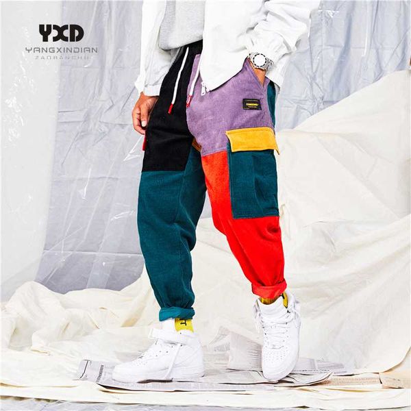 new fashion men's multi-pocket casual overalls men loose color block patchwork corduroy harem pants man trousers, Black
new fashion men's multi-pocket casual overalls men loose color block patchwork corduroy harem pants man trousers, Black