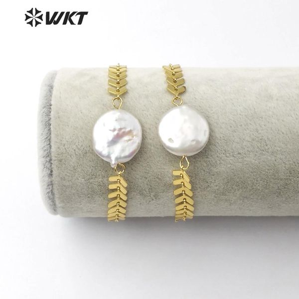 

wt-b499 wkt natural pearl bracelet pearl with arrow shape gold electroplated bracelet women fashion charm jewelry, Golden;silver