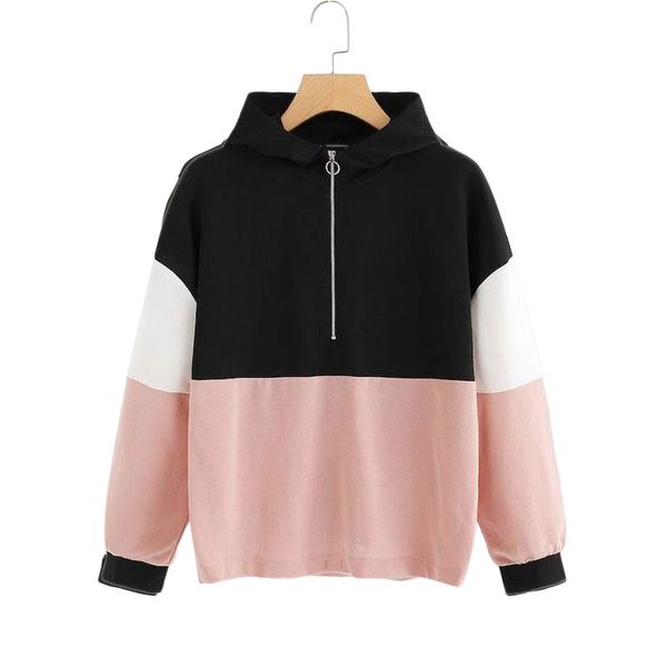 women's hoodies & sweatshirts 2021 spring and autumn fashion european american style hooded collar long sleeve contrast color stitching, Black
women's hoodies & sweatshirts 2021 spring and autumn fashion european american style hooded collar long sleeve contrast color stitching, Black