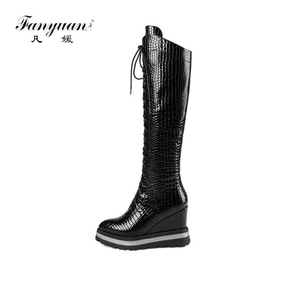 fanyuan 2019 women over the knee high boots lace up wedges heel pointed toe winter shoes women motorcycle boots size 34-42, Black
fanyuan 2019 women over the knee high boots lace up wedges heel pointed toe winter shoes women motorcycle boots size 34-42, Black