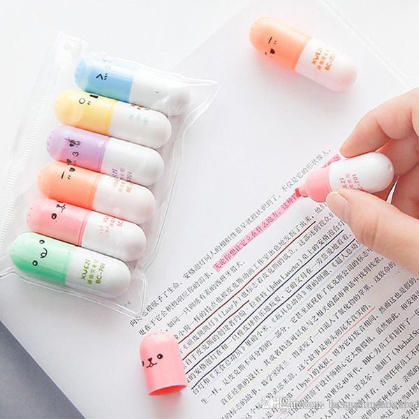 6pcs cute pill marker pen retractable highlighter set oblique fluorescent pen fashion watercolor pens painting pens stationery bc bh1510, Black;red 
6pcs cute pill marker pen retractable highlighter set oblique fluorescent pen fashion watercolor pens painting pens stationery bc bh1510, Black;red