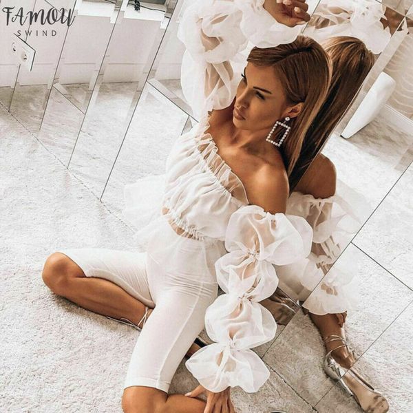 women autumn long tiered puff sleeve off shoulder ruffles neck mesh sheer see through peplum crop shirt short blouse, White
women autumn long tiered puff sleeve off shoulder ruffles neck mesh sheer see through peplum crop shirt short blouse, White