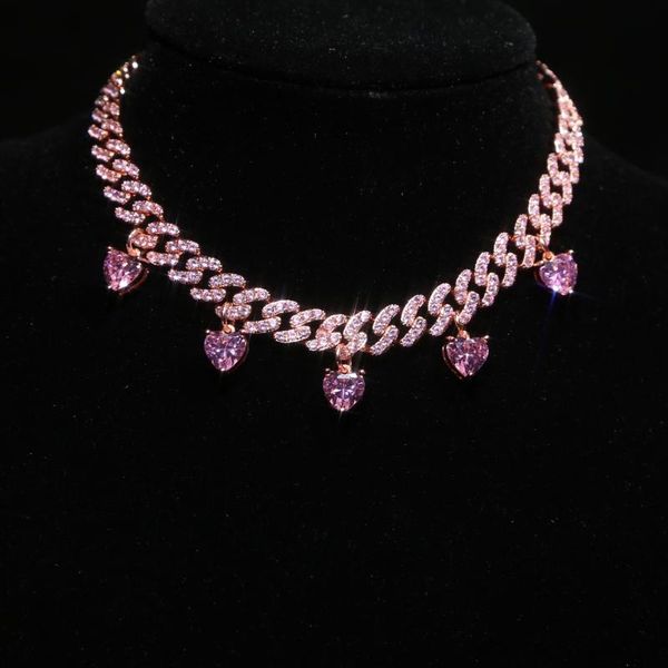 new hip hop choker with pink cz paved heavy jewelry with rose gold color plated lucky heart charm cuban chain statement necklace, Golden;silver
new hip hop choker with pink cz paved heavy jewelry with rose gold color plated lucky heart charm cuban chain statement necklace, Golden;silver
