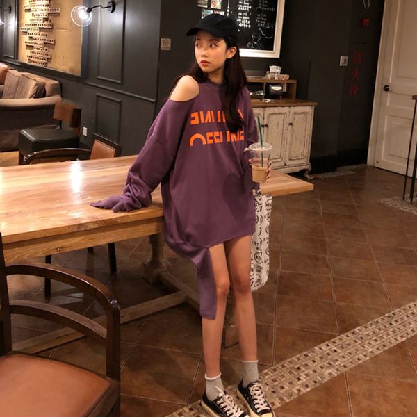 autumn clothing women's new style korean-style students torn edge off-shoulder printed medium-length hoodie fashion purple puff, Black
autumn clothing women's new style korean-style students torn edge off-shoulder printed medium-length hoodie fashion purple puff, Black