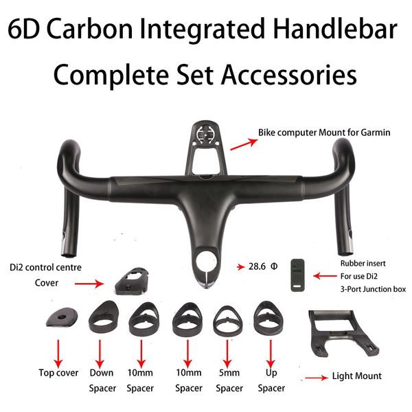 2020 6d aero carbon road bicycle handlebar integrated drop bar 28.6mm ud weave with bike computer mount special spacer light mount
2020 6d aero carbon road bicycle handlebar integrated drop bar 28.6mm ud weave with bike computer mount special spacer light mount